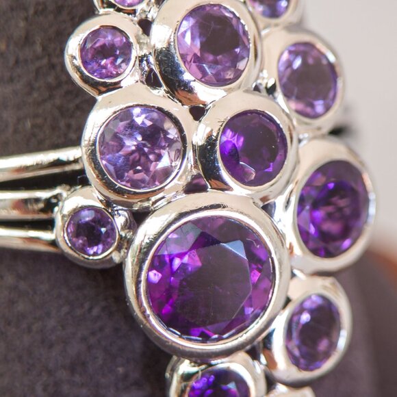 Sterling Silver Cluster Ring with Amethyst and Pink Amethyst – Size 10 - Picture 6 of 10